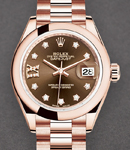 Datejust 28mm Automatic in Rose Gold with Domed Bezel on Rose Gold President Bracelet with Chocolate Diamond Dial