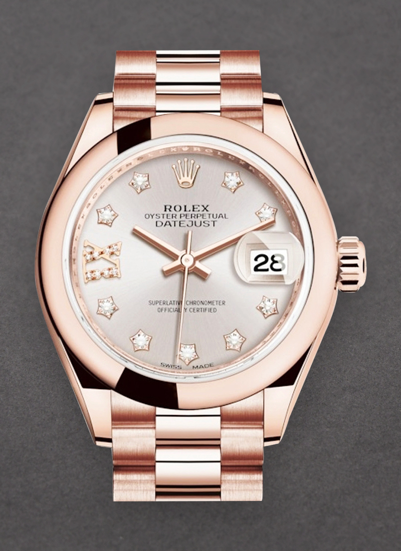 Rolex Unworn Datejust 28mm Automatic in Rose Gold with Domed Bezel