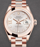 Datejust 28mm Automatic in Rose Gold with Domed Bezel on Rose Gold President Bracelet with Sundust Diamond Dial