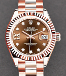 Datejust 28mm Automatic in Rose Gold with Fluted Bezel on Bracelet with Chocolate Diamond Dial