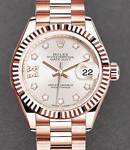 Ladies Datejust 28mm in Rose Gold with Fluted Bezel on President Bracelet with Sundust Diamond Dial