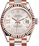 Ladies Datejust 28mm in Rose Gold with Fluted Bezel on President Bracelet with Sundust Diamond Dial