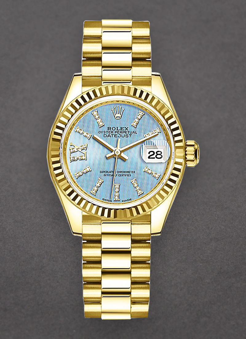 Rolex Unworn President 28mm in Yellow Gold with Fluted Bezel