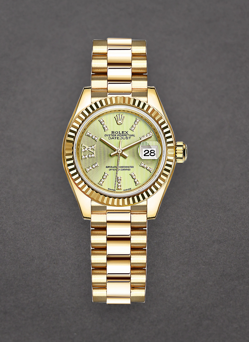 Rolex Unworn President 28mm in Yellow Gold with Fluted Bezel