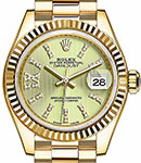President 28mm in Yellow Gold with Fluted Bezel on President Bracelet with Linden Green Stripe Dial
