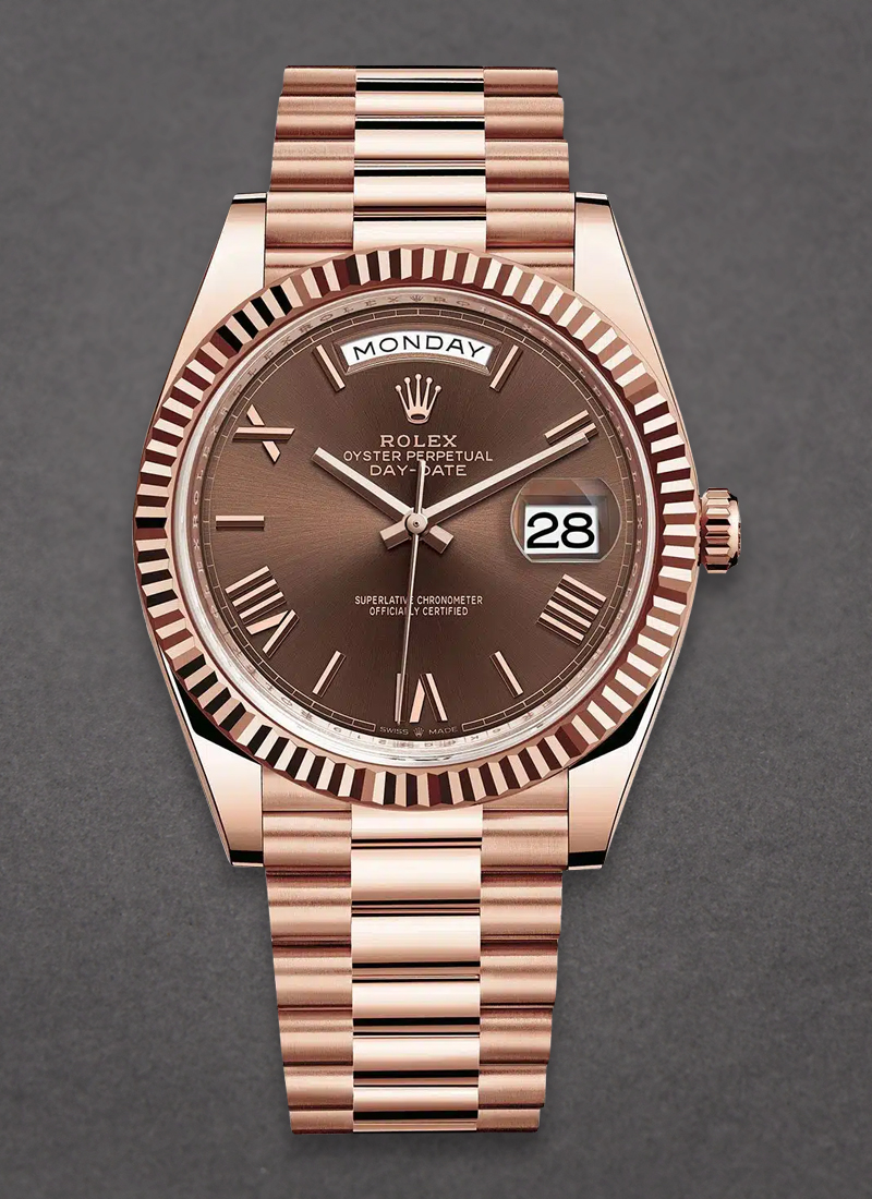 Rolex Unworn Day Date 40mm in Rose Gold with Fluted Bezel