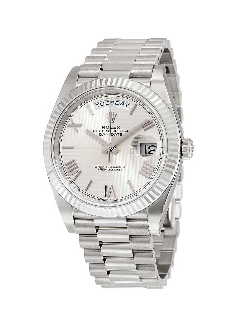 Rolex Unworn Day Date 40mm Automatic in White Gold with Fluted Bezel