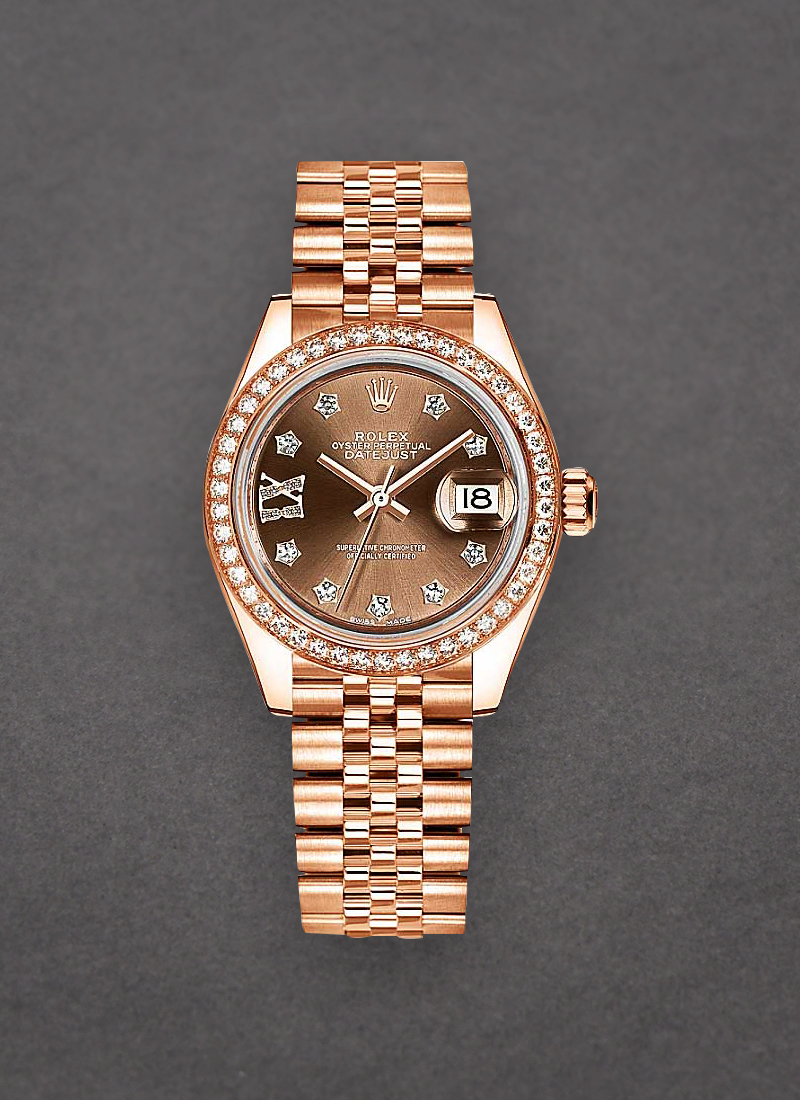 Rolex Unworn Datejust 28mm in Rose Gold with Diamond Bezel