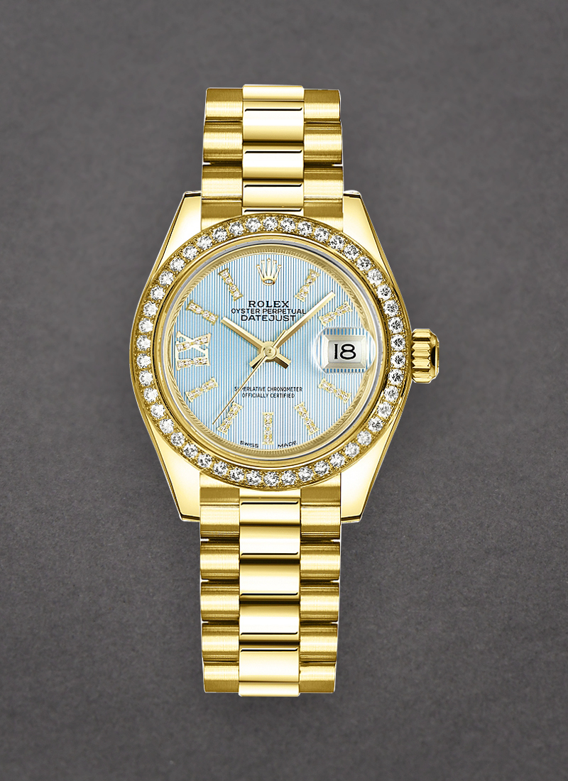 Rolex Unworn President 28mm in Yellow Gold with Diamond Bezel