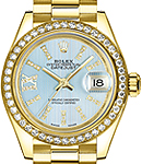 President 28mm in Yellow Gold with Diamond Bezel on Yellow Gold President Bracelet with Cornflower Blue Stripe Dial