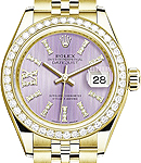 Rolex Lady President 28mm in Yellow Gold with Diamond Bezel on Yellow Gold Jubilee Bracelet with Lilac Stripe Roman Diamond Dial