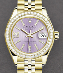 Rolex Lady President 28mm in Yellow Gold with Diamond Bezel on Yellow Gold Jubilee Bracelet with Lilac Stripe Roman Diamond Dial