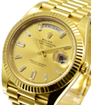 Preident Day Date 40mm in Yellow Gold with Fluted Bezel on President Bracelet with Champagne Diamond Dial