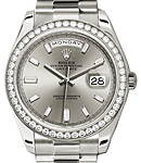 Day-Date 40mm in White Gold with Diamond Bezel on President Bracelet with Silver Diamond Dial