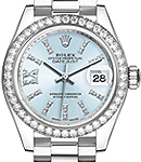 Datejust Ladies 28mm in Platinum with Diamond Bezel on President Bracelet with Ice Blue Diamond Dial