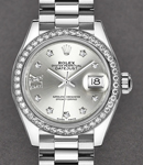 Datejust Ladies 28mm Automatic in Platinum with Diamond Bezel On Platinum President Bracelet with Silver Star Diamond Dial