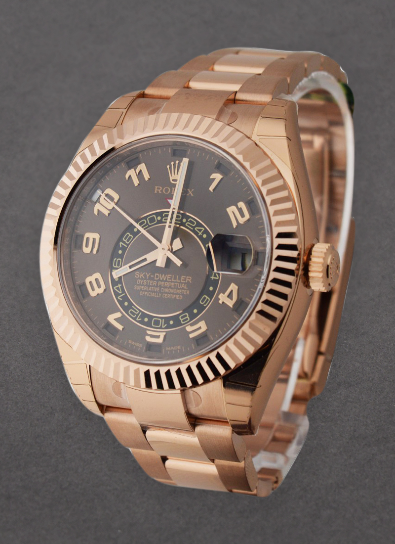 Rolex Unworn Sky Dweller in Rose Gold with Fluted Bezel