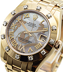 Mid Size   34mm Masterpiece  in Rose Gold with 12 Diamond Bezel on Rose Gold Pearlmaster Bracelet with Gold Dust Dream Roman Dial