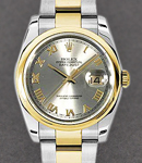 Datejust 36mm in Steel with Yellow Gold Smooth Bezel on Oyster Bracelet with Grey Roman Dial