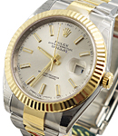 2-Tone Datejust 41mm with Yellow Gold Fluted Bezel on Oyster Bracelet with Silver Index Dial