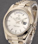 President Day Date 41mm in White Gold Fluted Bezel on President Bracelet with Silver Stick Dial