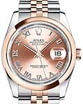 Datejust 36mm in Steel with Rose Gold Domed Bezel on Jubilee Bracelet with Pink Roman Dial
