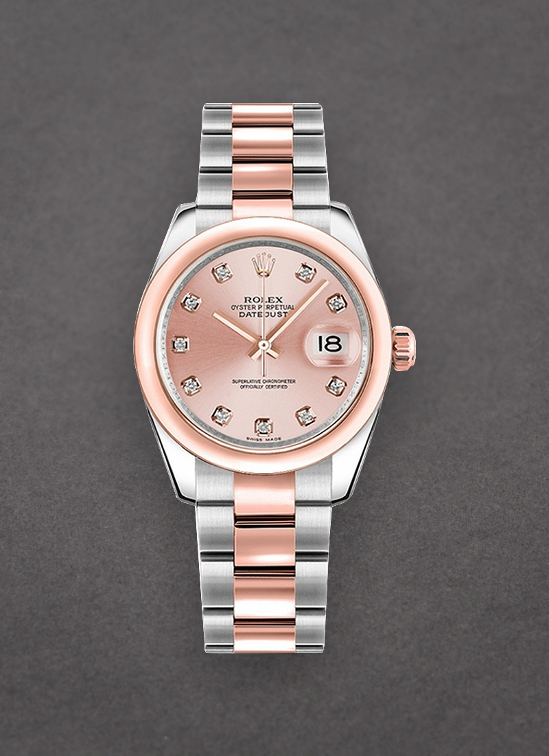 Rolex Unworn Mid Size Datejust 31mm in Steel with Rose Gold Domed Bezel