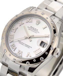 Datejust in Steel with 24 Diamond Bezel on Steel Oyster Bracelet with Mother of Pearl Roman Dial