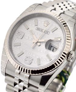 Datejust in Steel with White Gold Fluted Bezel on Steel Jubilee Bracelet with Silver Wave Dial with Diamond 6 and 9