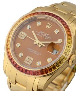 Masterpiece in Yellow Gold with Diamond Bezel on Pearlmaster Bracelet with Cognac Diamond Dial