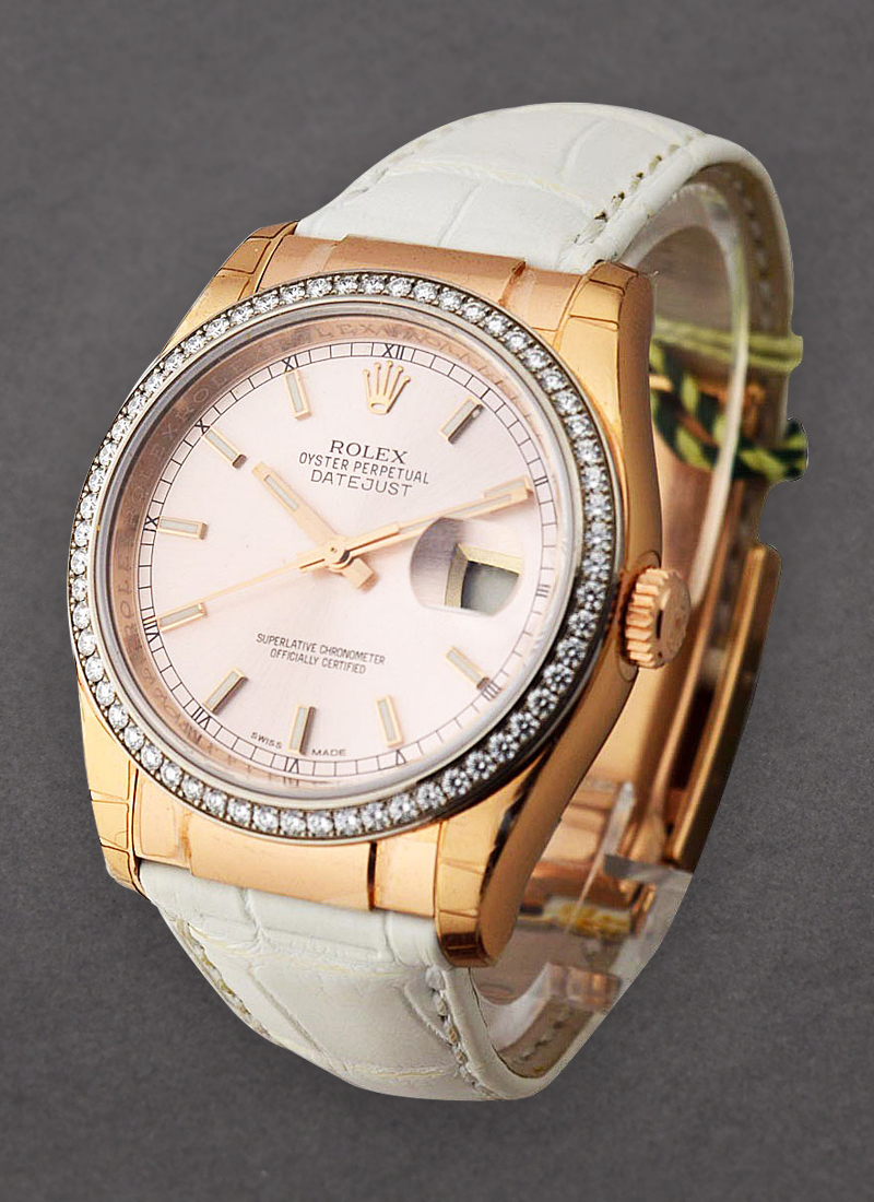 Rolex Unworn Datejust in Rose Gold with Diamond Bezel