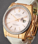 Datejust in Rose Gold with Diamond Bezel on White Alligator Leather Strap with Pink Stick Dial