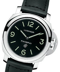 PAM 1000 - Luminor Base Logo Acciaio in Steel On Black Calfskin Leather Strap with Black Dial
