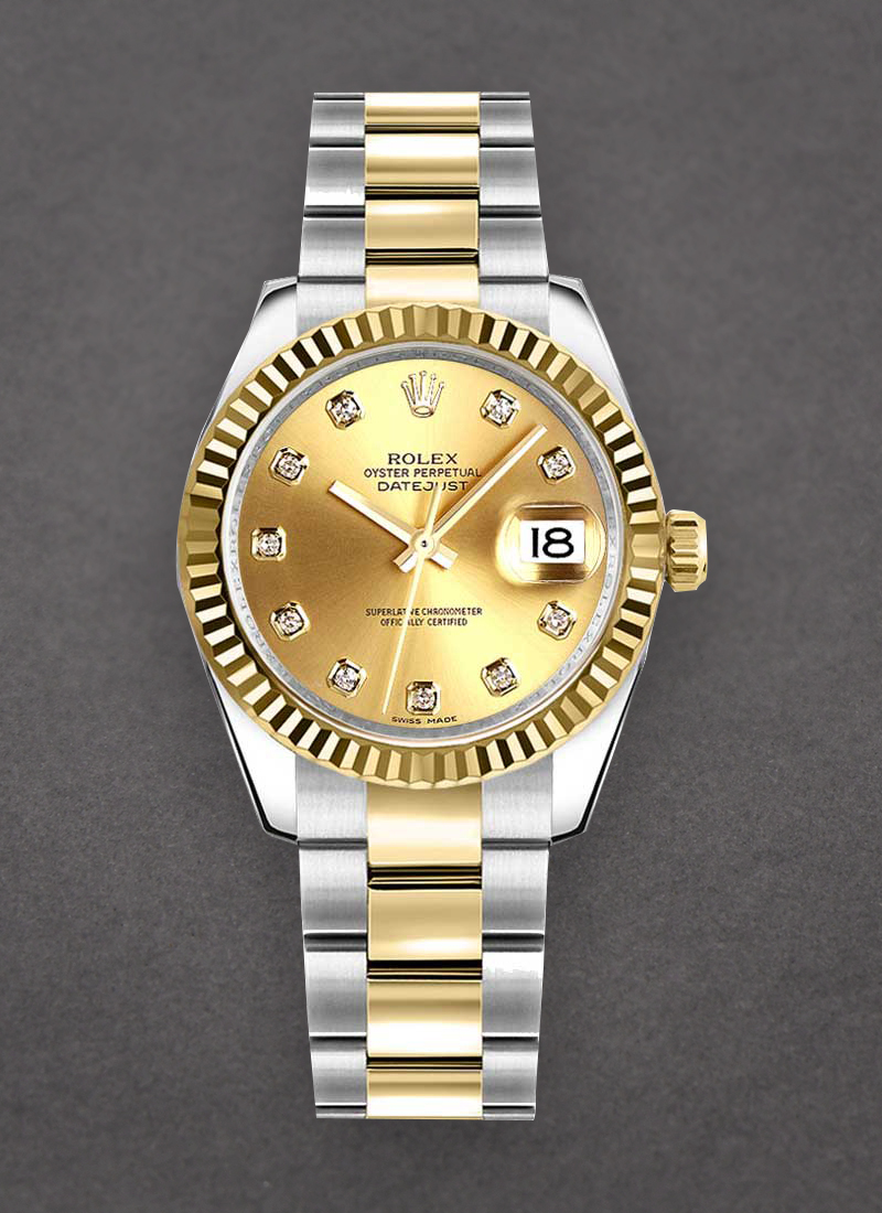 Rolex Unworn Datejust 31mm in Steel with Yellow Gold Fluted Bezel