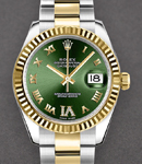 2-Tone Datejust 31mm with Yellow Gold Fluted Bezel on Oyster Bracelet with Green Roman Dial with Diamond VI
