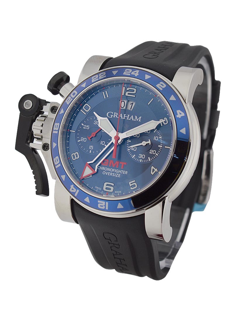 Graham GMT Oversize Chrono Fighter Big Date in Steel with Blue Bezel