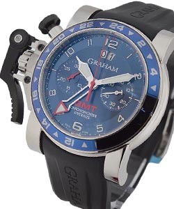 GMT Oversize Chrono Fighter Big Date in Steel with Blue Bezel on Black Rubber Strap with and Blue Dial