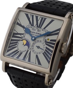 40mm Golden Square Perpetual Calendar in White Gold on Strap with White Roman Dial