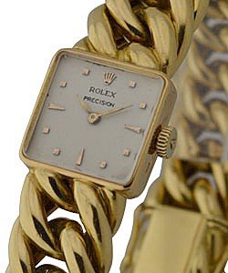 Vintage Rolex Precision Tonneau in Yellow Gold Circa 1920's on Yellow Gold Bracelet with Silver Dial