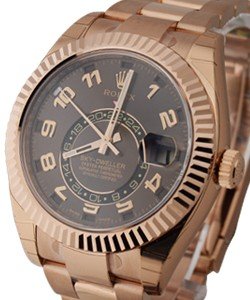 Sky Dweller in Rose Gold with Fluted Bezel on Oyster Bracelet with Chocolate Sunray Dial