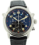 Leman Flyback Chronograph in Stainless Steel  - Limited Edition on Black Crocodile Leather Strap with Black Dial - Yellow Hour Markers