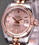 Ladies Datejust 26mm in Steel with Rose Gold Fluted Bezel on Jubilee Bracelet with Pink Diamond Dial
