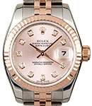 Ladies Datejust 26mm in Steel with Rose Gold Fluted Bezel on Jubilee Bracelet with Pink Diamond Dial