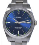 Oyster Perpetual 39mm in Steel with Domed Bezel on Oyster Bracelet with Blue Stick Dial