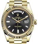 Day-Date President 40mm in Yellow Gold with Fluted Bezel on President Bracelet with Black Diamonds Dial