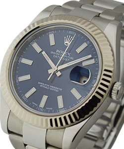 Datejust II 41mm in Steel with Fluted Bezel on Oyster Bracelet with Blue Stick Dial
