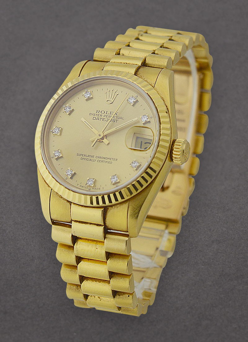 Pre-Owned Rolex Midsize President 31mm in Yellow Gold with Fluted Bezel
