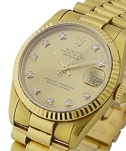 Midsize President 31mm in Yellow Gold with Fluted Bezel on President Bracelet with Champagne Diamond Dial