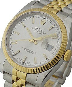 Datejust 36mm in Steel with Yellow Gold Fluted Bezel on Jubilee Bracelet with Silver Luminous Stick Dial
