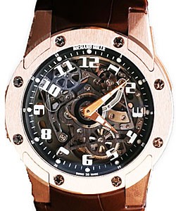 RM 63 Dizz Hands in Rose Gold Skeleton Dial on Brown Leather Strap